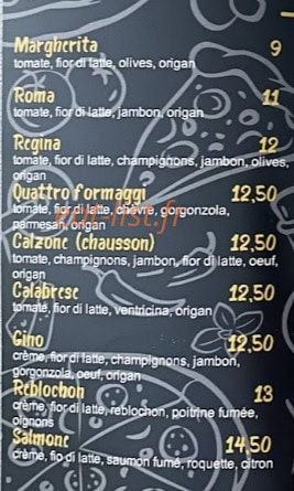 Basilico pizza — carte page 1