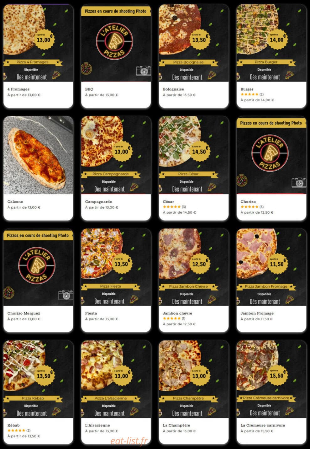 L'Atelier Pizzas — carte page 1