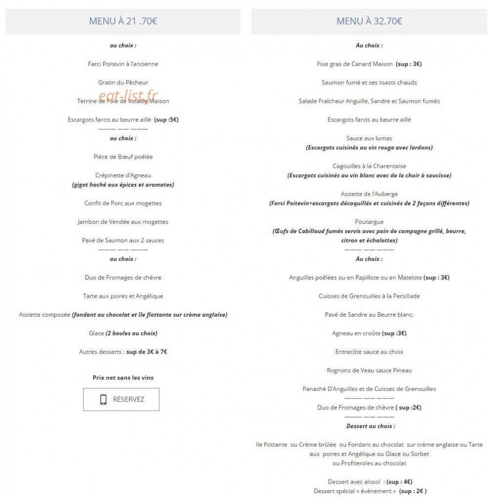 L'Auberge de l'Ecluse — carte page 2