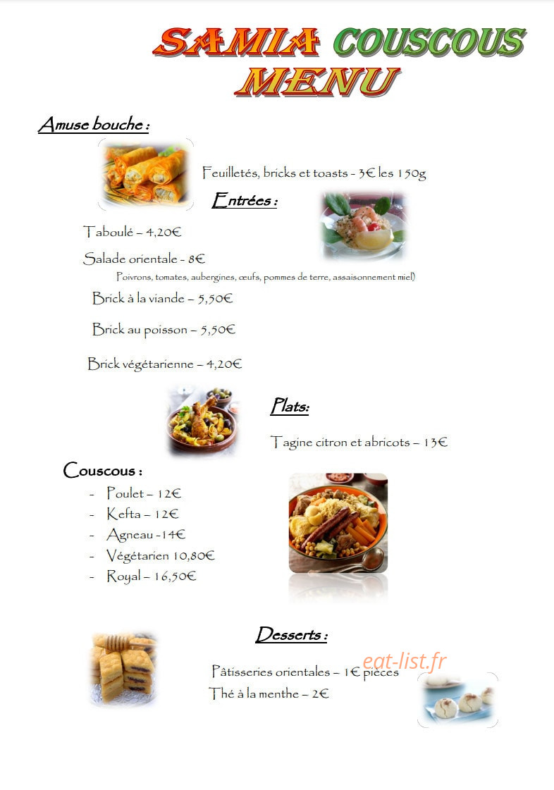 Samia couscous — carte page 1