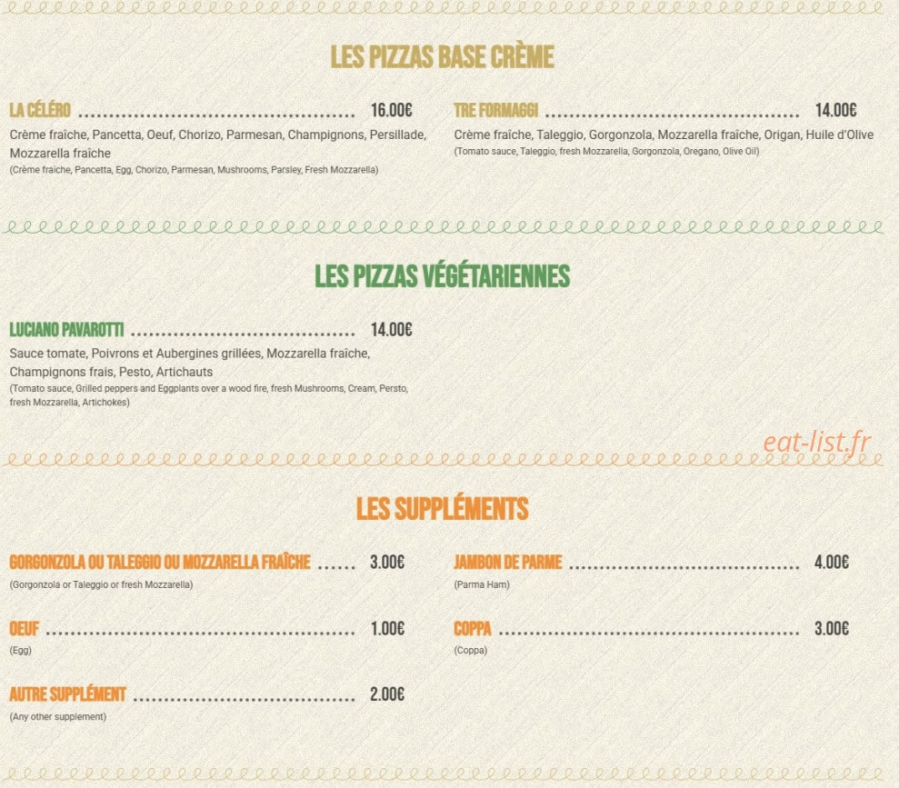 Pizzeria Celero — carte page 2