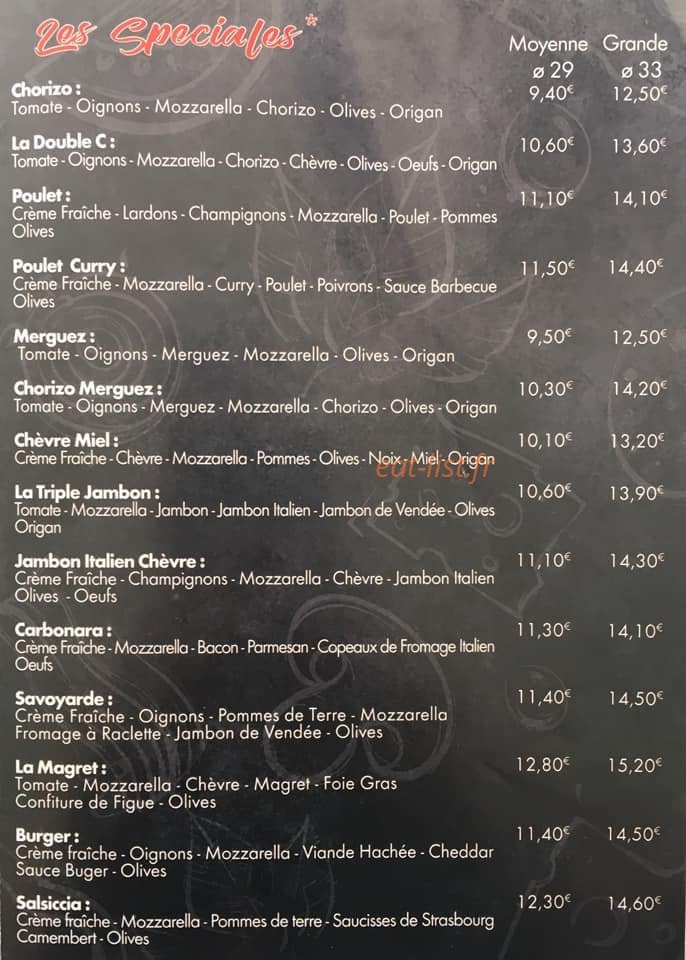 Miméo Pizza — carte page 2
