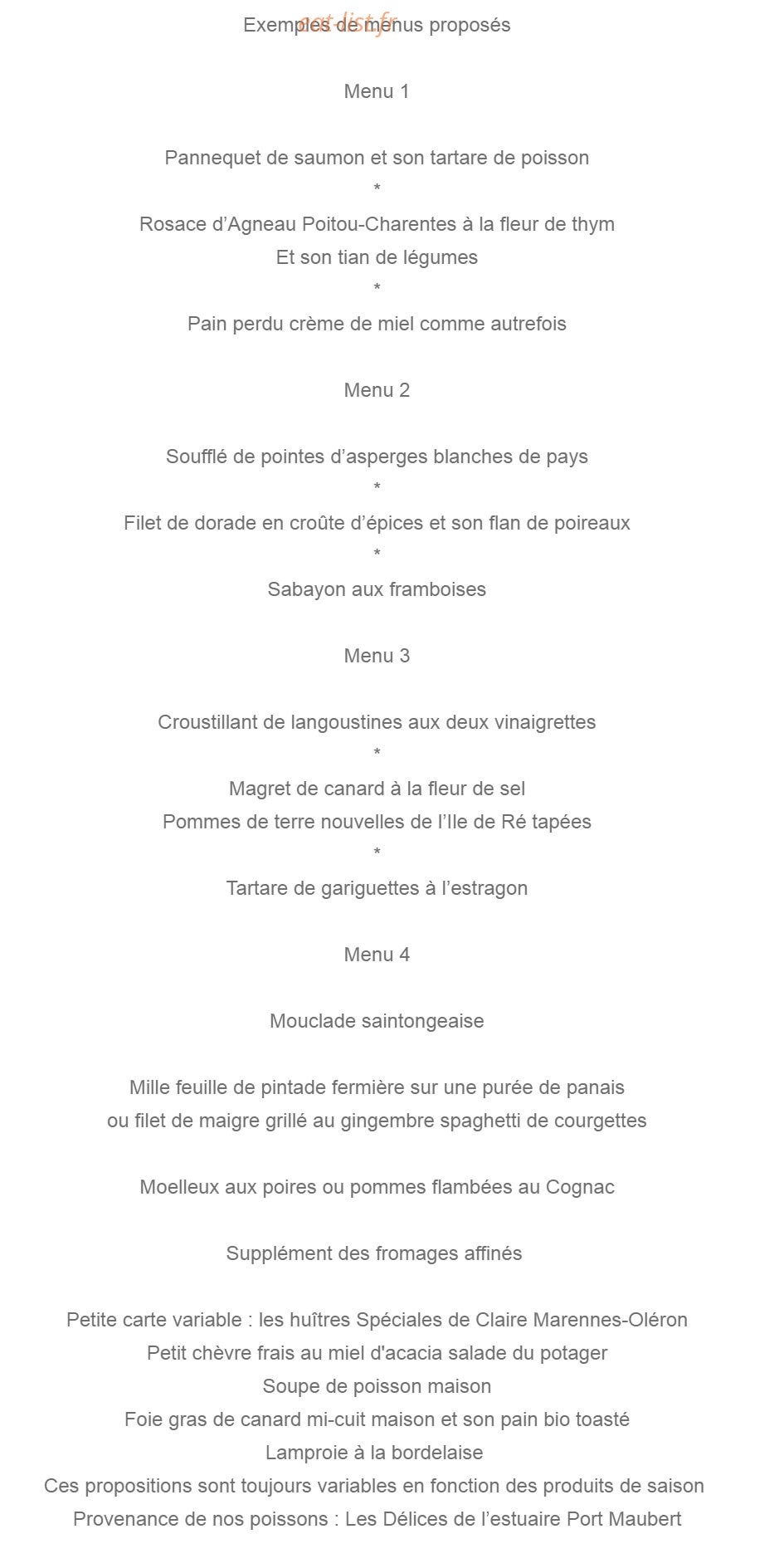 Carte et menu de Château Des Salles à Saint Fort sur Gironde — Exemple de menu