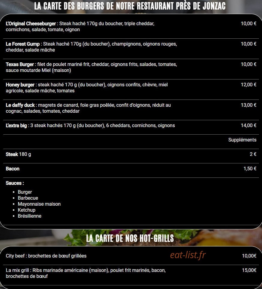 New York Burger — carte page 1