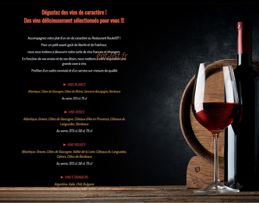 Carte et menu de Route 137 à Saint Genis de Saintonge — Les vins