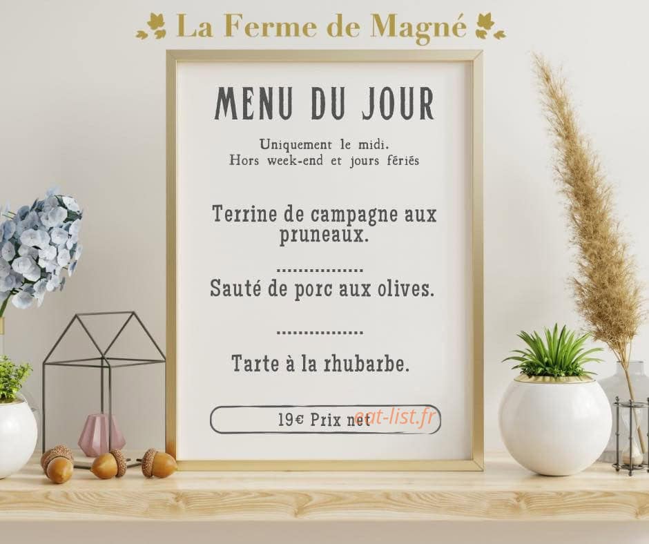Le restaurant de la Ferme de Magné — carte page 1