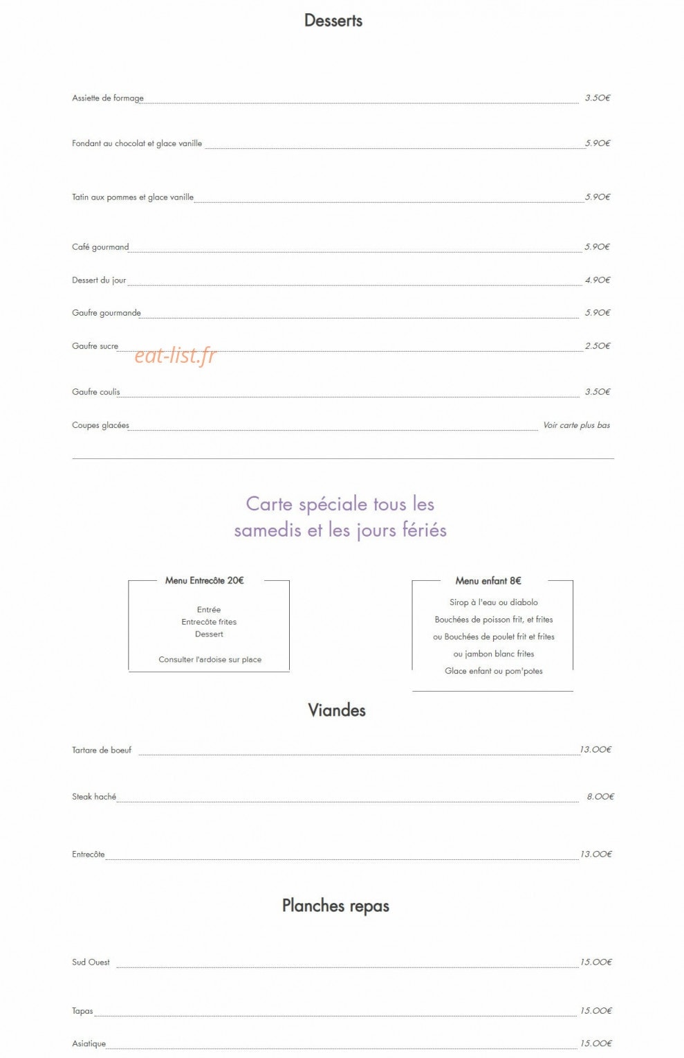Auberge du Lac — carte page 2