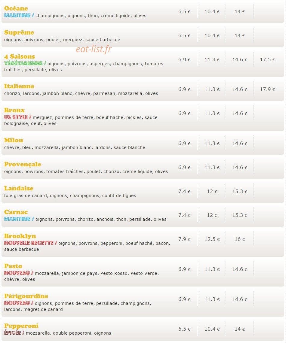 Hasta La Pizza — carte page 2