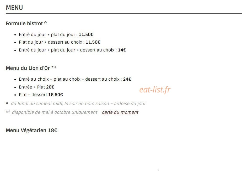 Le Lion d'Or — carte page 1