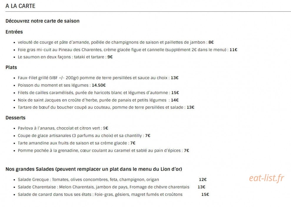 Le Lion d'Or — carte page 2
