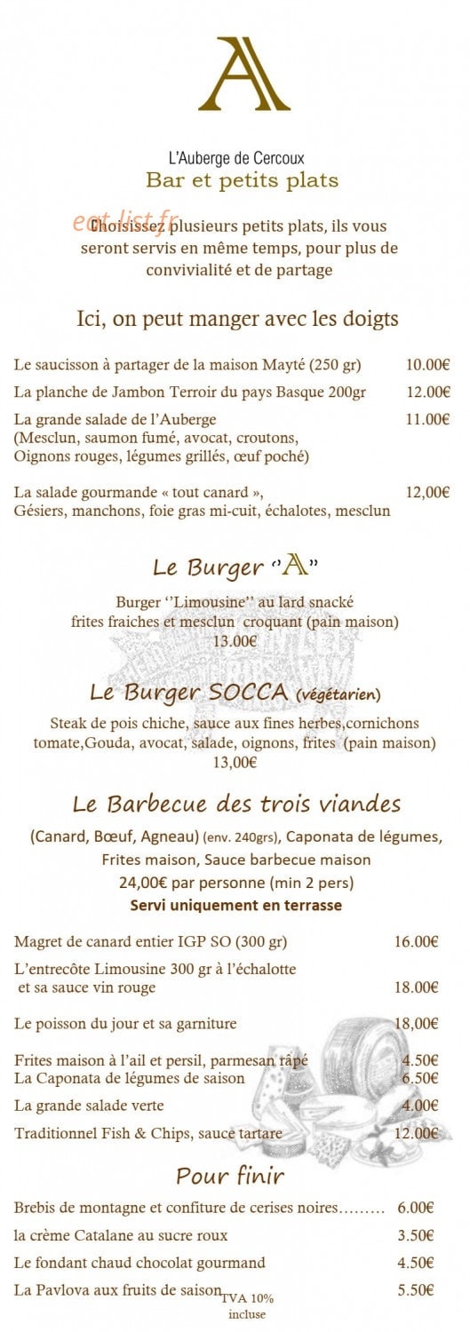 L'Auberge de Cercoux — carte page 8