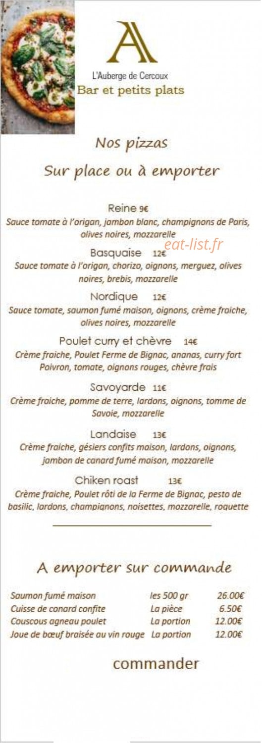 L'Auberge de Cercoux — carte page 9