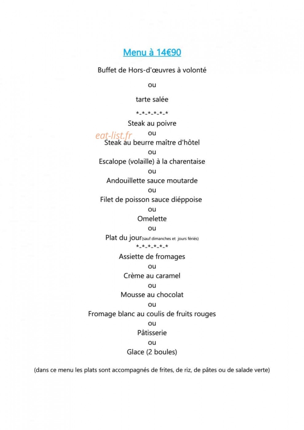 Auberge des lacs bleus — carte page 1