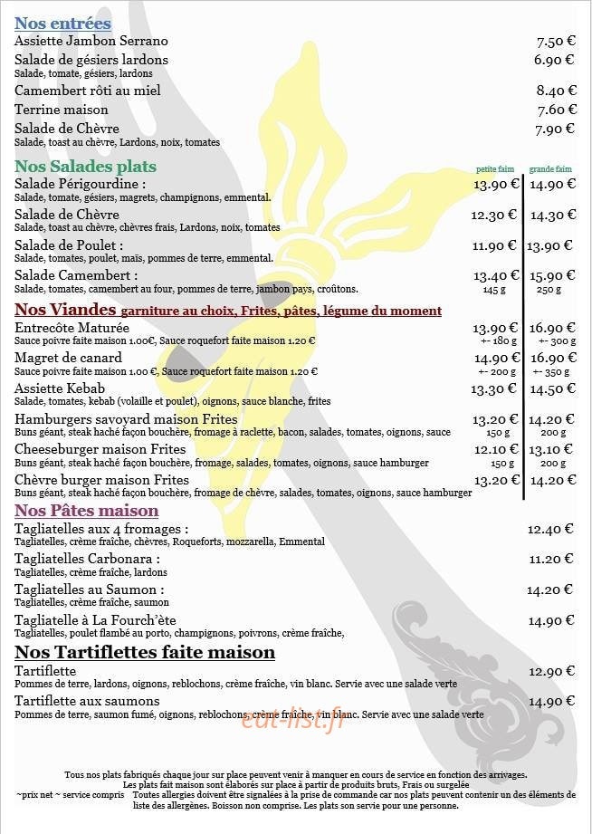 Restaurant à la Fourch'ète — carte page 2