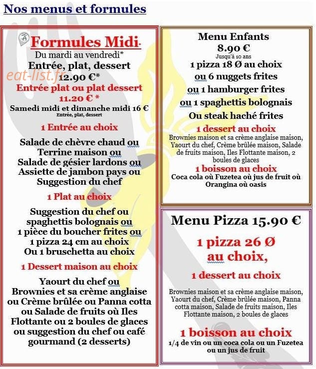 Restaurant à la Fourch'ète — carte page 1
