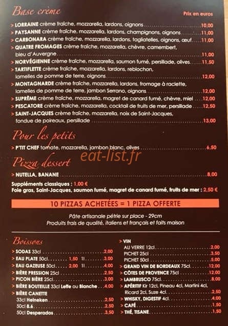 Pizzeria des Halles — carte page 2