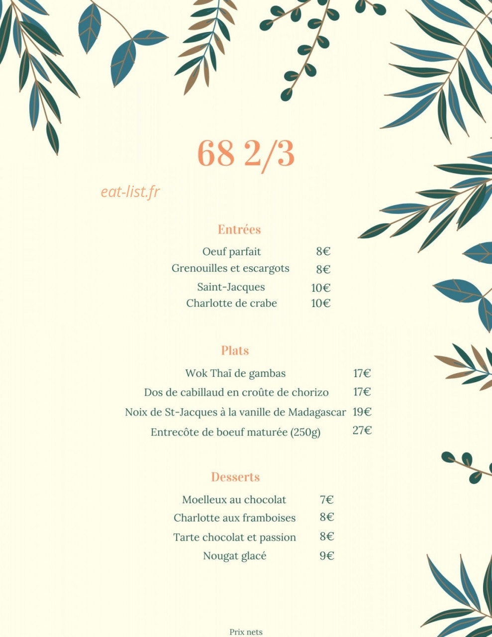 68 2/3 Restaurant — carte page 4