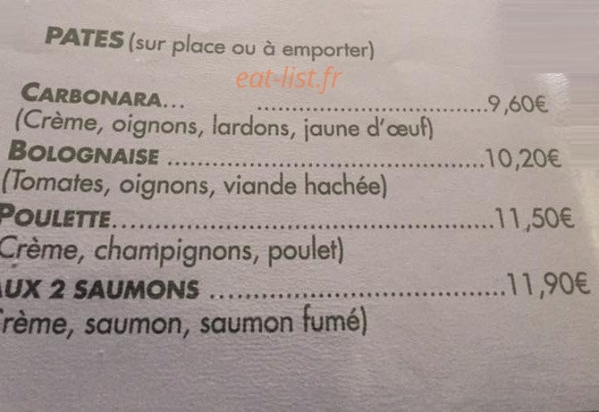 La fringale — carte page 1