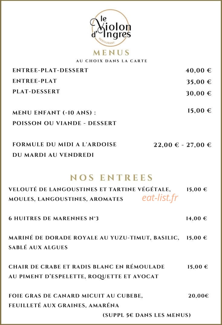 Le Violon D'Ingres — carte page 1