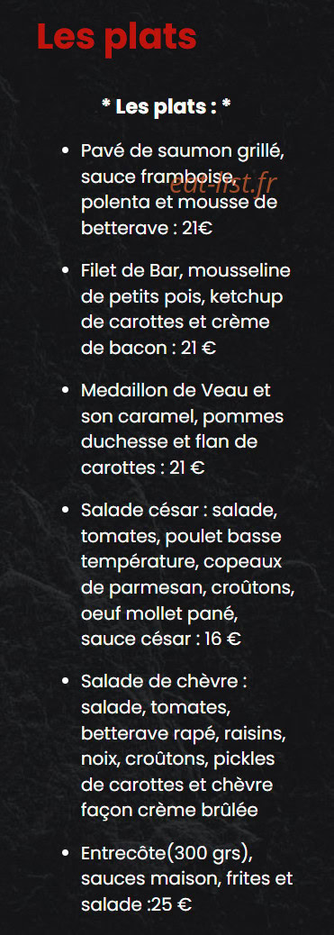 Restaurant L 'Art Doise — carte page 2