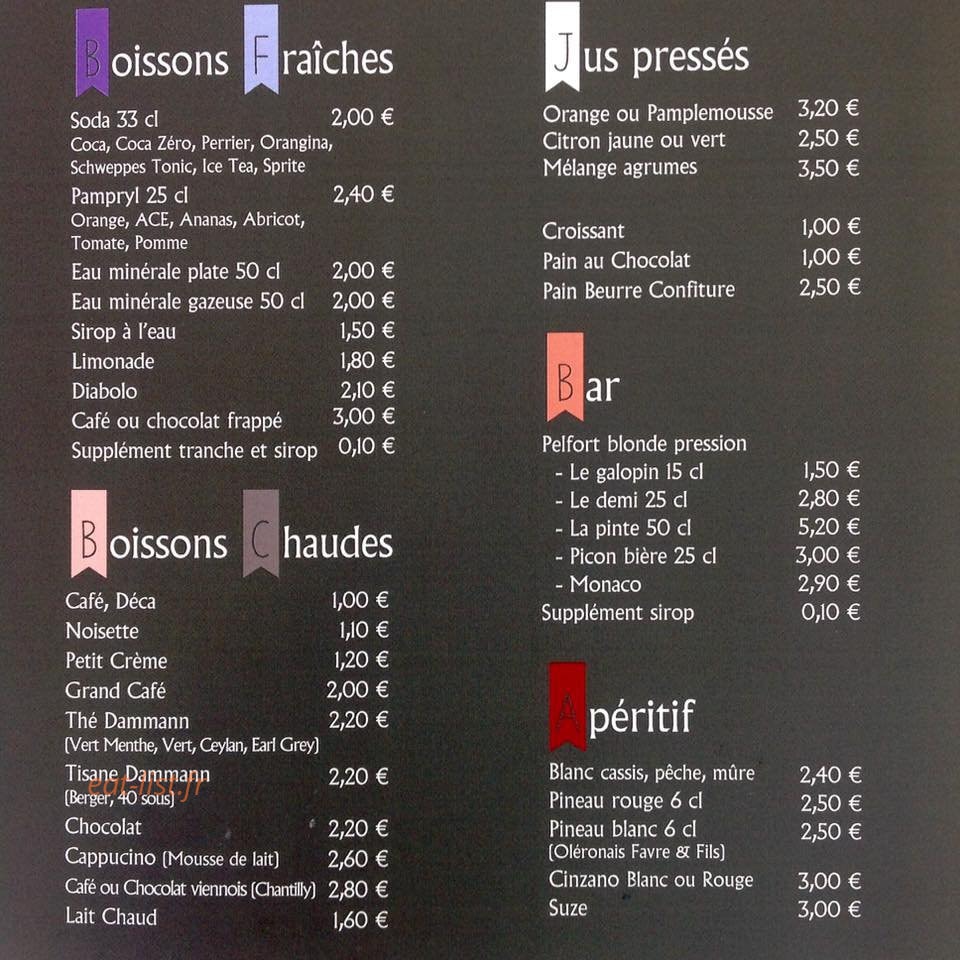 Carte et menu de La camaraderie à Saint Pierre d'Oleron — Boissons