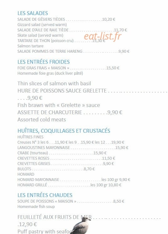 Carte et menu de La Gaieté à Saint Pierre d'Oleron — Entrées