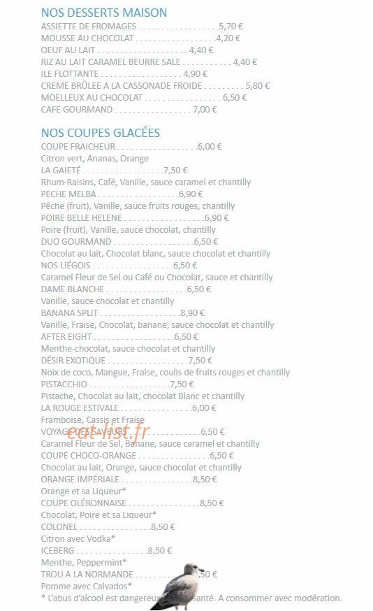 Carte et menu de La Gaieté à Saint Pierre d'Oleron — Desserts