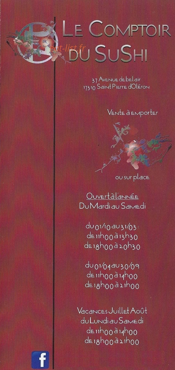 Le Comptoir du Sushi — carte page 1