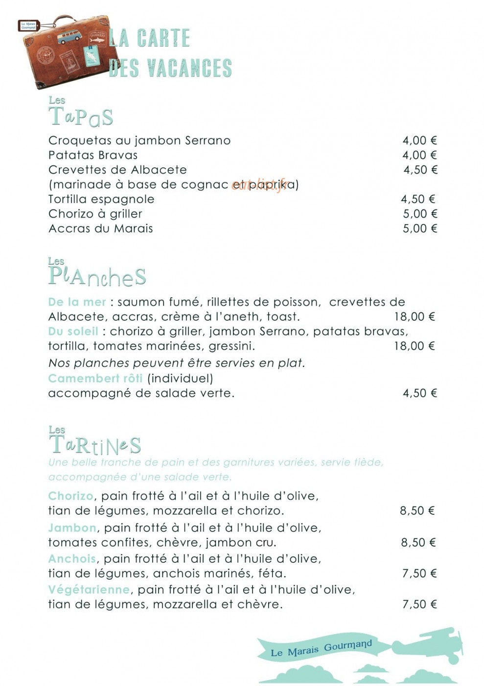 Le Marais Gourmand — carte page 1
