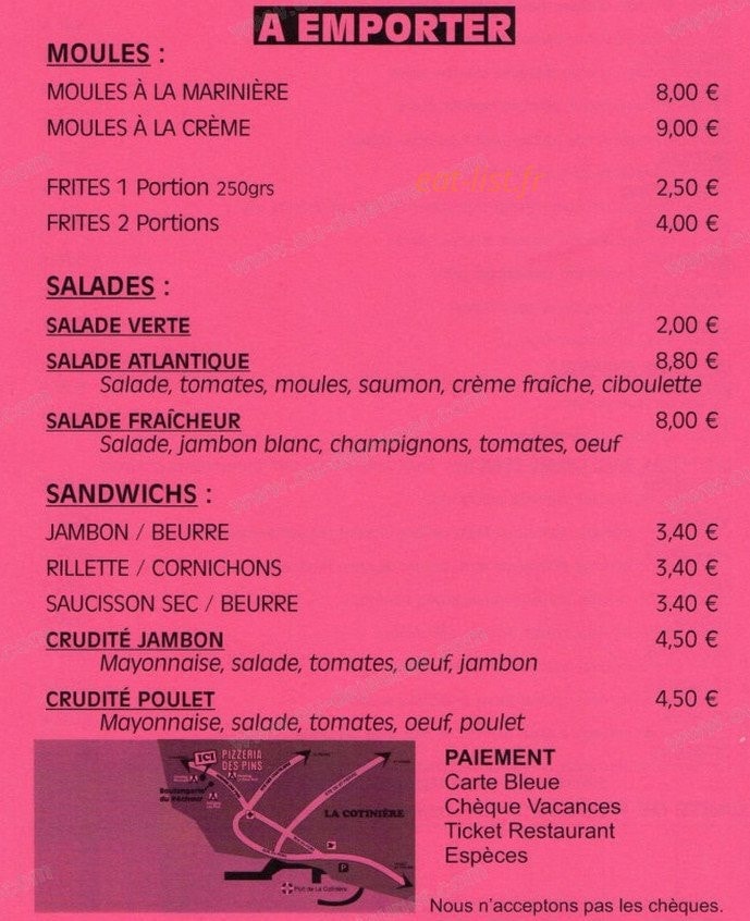 Pizzeria des Pins — carte page 1