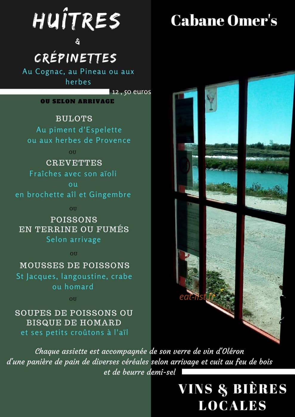 Carte et menu de Cabane Omers à Marennes-Hiers-Brouage  — Huîtres et crépinettes