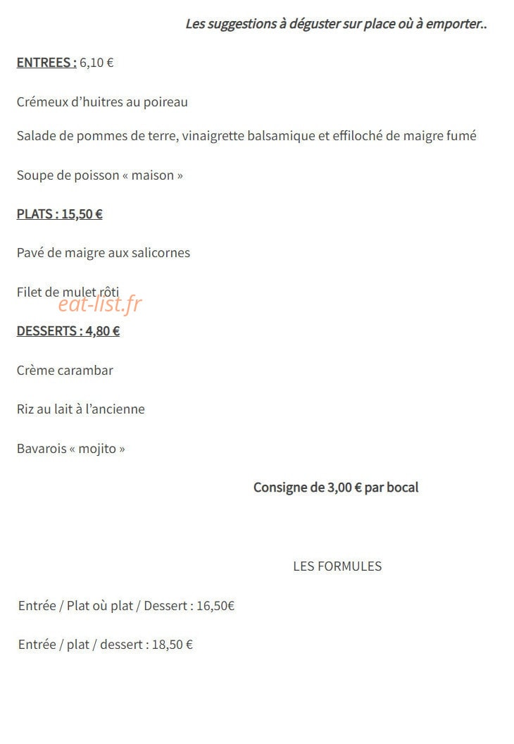 Carte et menu de L' Atelier des Gourmets à Marennes-Hiers-Brouage  — La carte à emporter