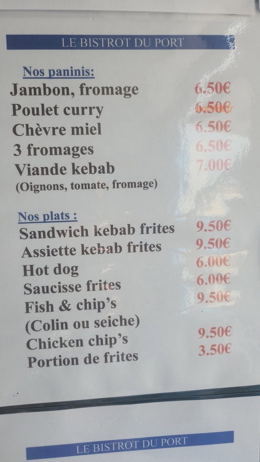 Bistrot du port — carte page 1