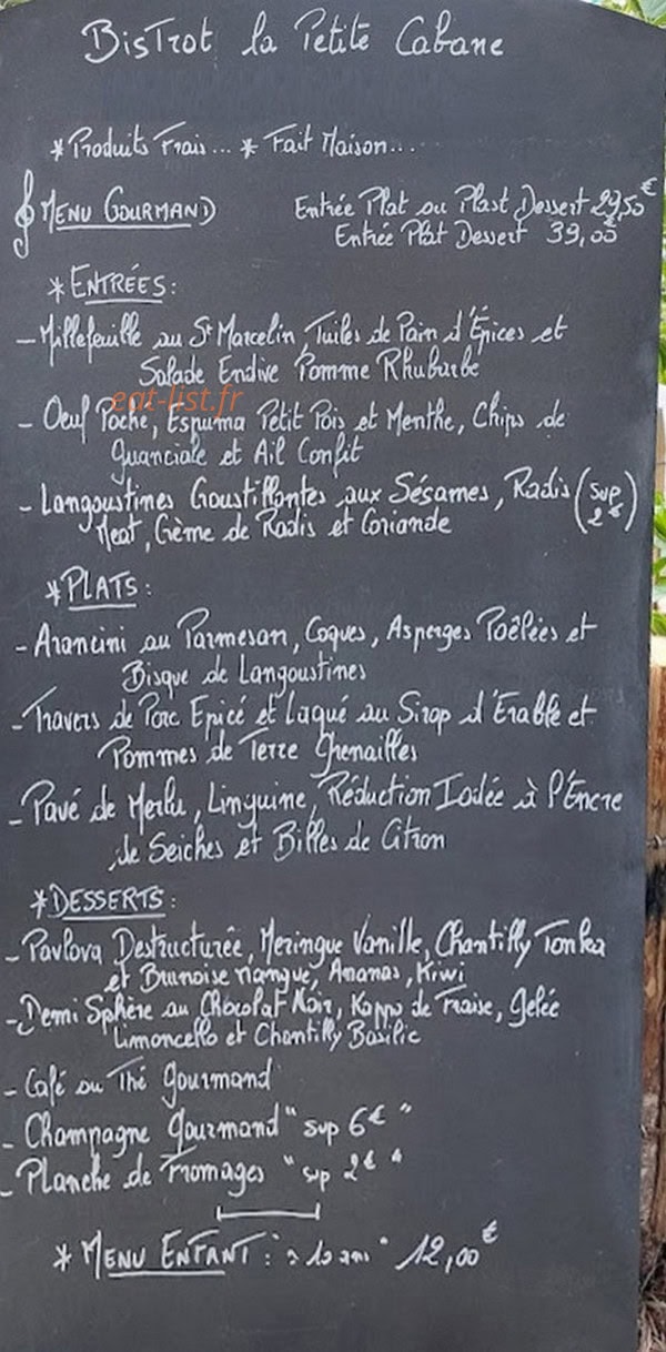 Bistrot La Petite Cabane — carte page 1