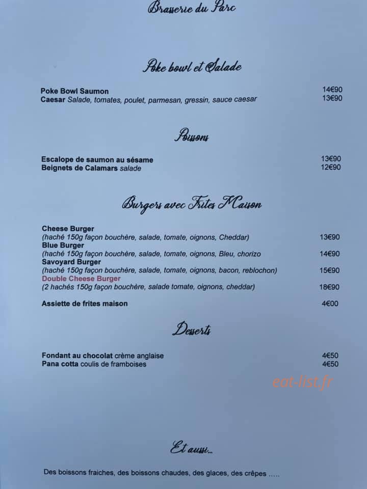 Brasserie du parc — carte page 2