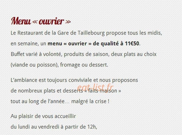 Restaurant de la Gare — carte page 1