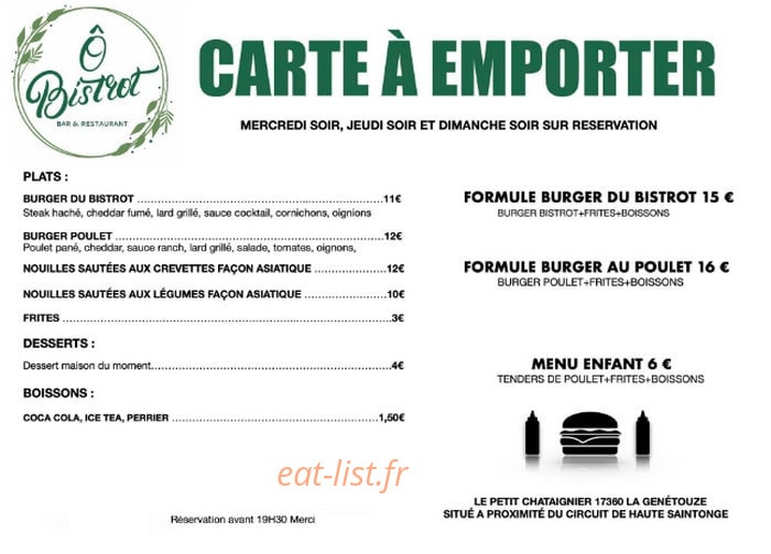 Ô Bistrot — carte page 1