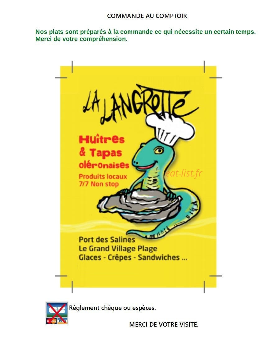 Carte et menu La Langrotte Le Grand Village Plage