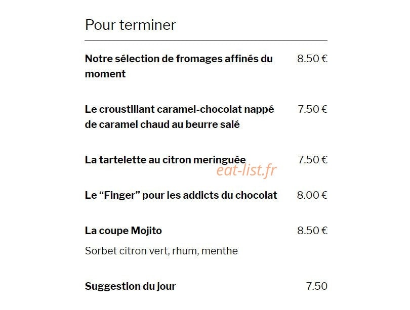 Carte et menu de Les poissons rouges à Saint Trojan les Bains — Pour terminer