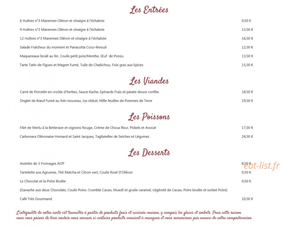 Restaurant L'Ecume — carte page 1