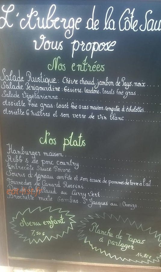 Auberge de la Côte Sauvage — carte page 1