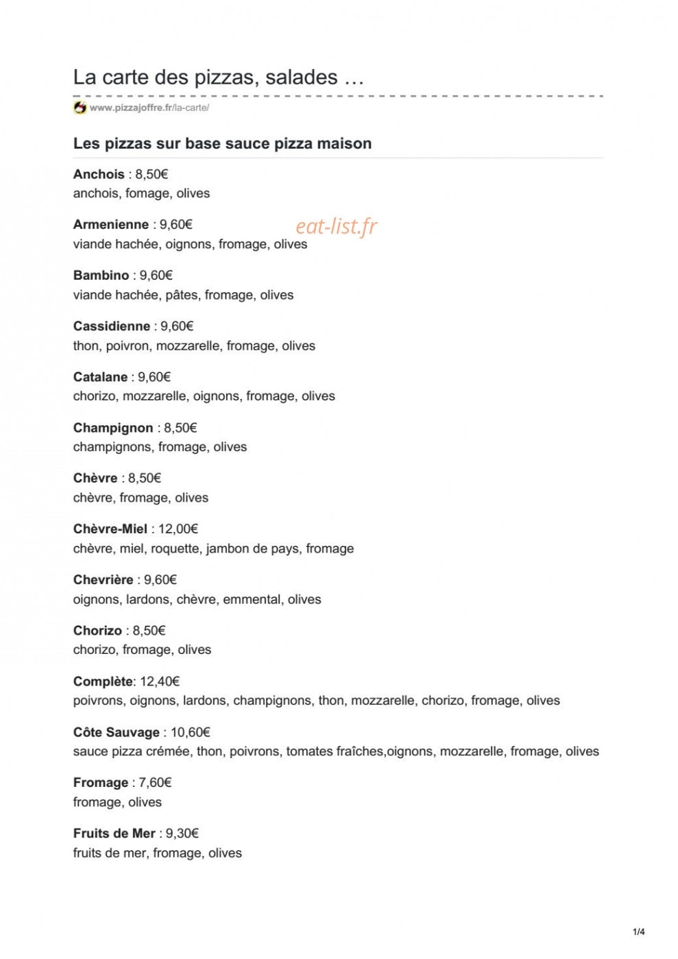 Pizza joffre Le lapin pêcheur — carte page 1