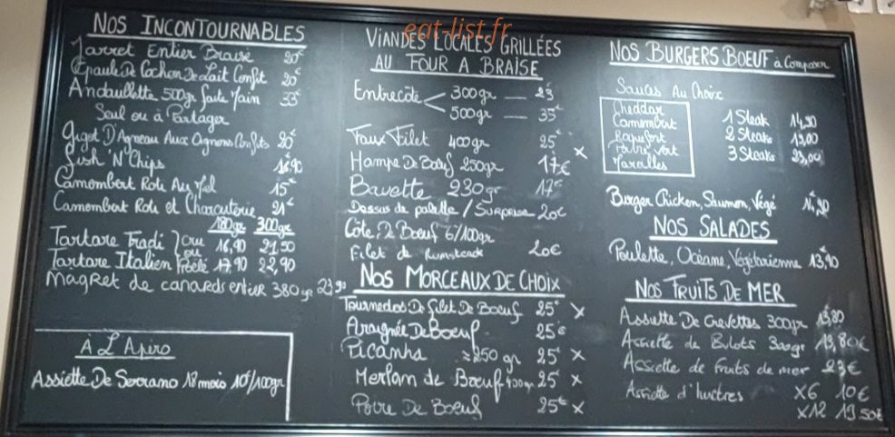 Carte et menu de Aux bons vivants à Saint Jean d'Angely — L'ardoise