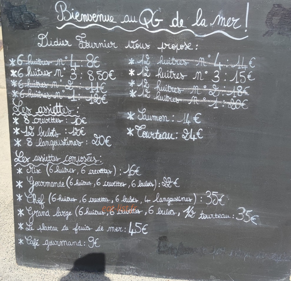 Carte et menu de Au QG de la mer à Saint Martin de Re — Les assiettes