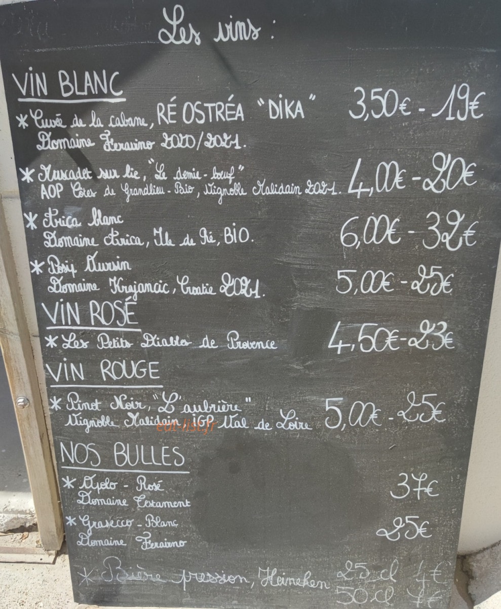 Carte et menu de Au QG de la mer à Saint Martin de Re — Les vins
