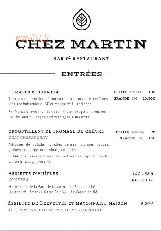 Chez Martin — carte page 1