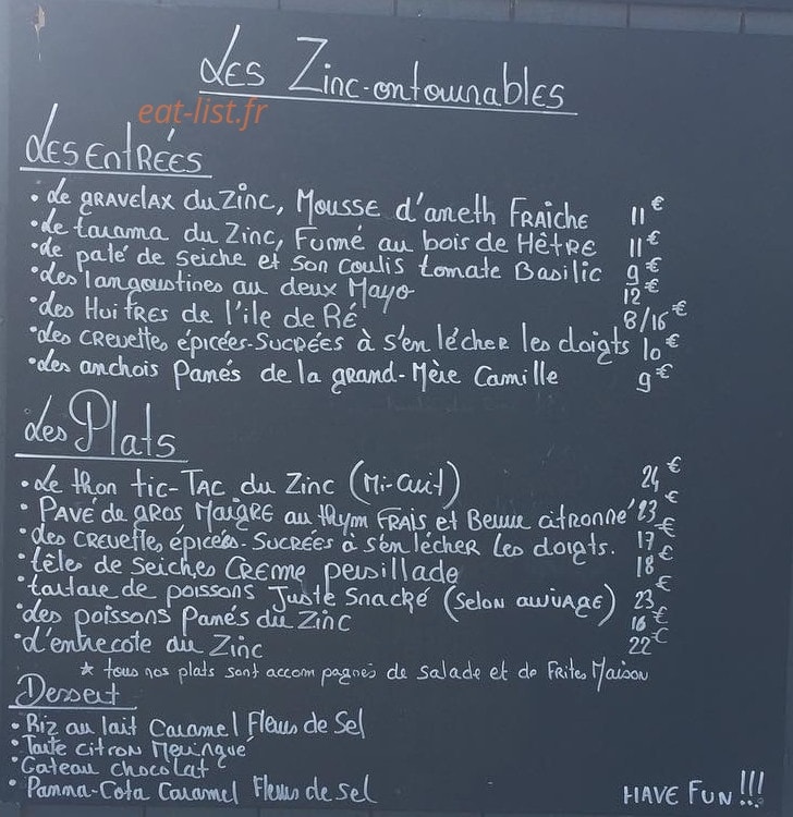 Le Bordin Zinc — carte page 1