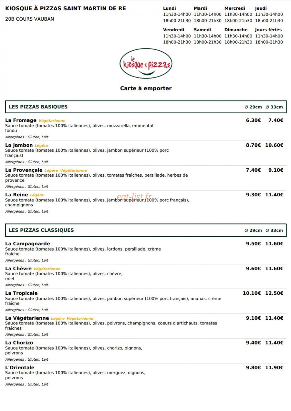 Le Kiosque à Pizzas — carte page 1