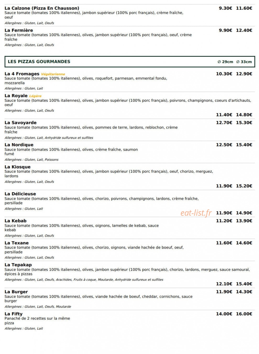 Le Kiosque à Pizzas — carte page 2