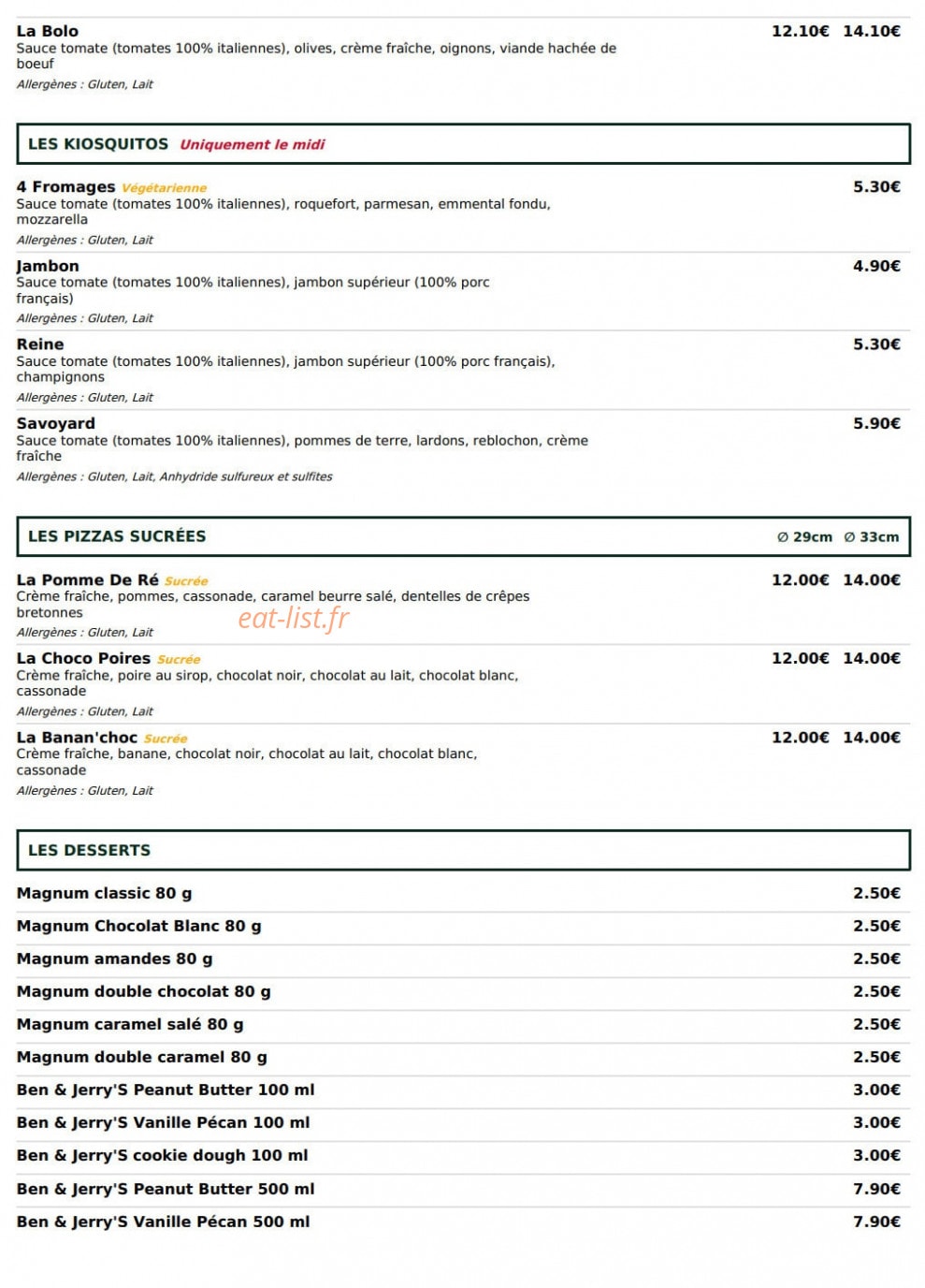 Le Kiosque à Pizzas — carte page 4